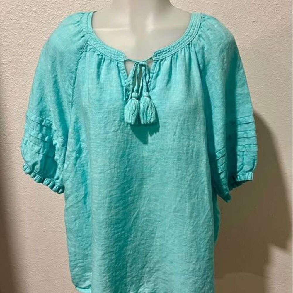 Talbots Pleated Sleeve Linen Top Size XL